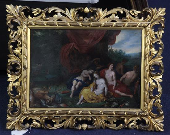 17th century Flemish School Diana and attendants asleep in woodland 10.75 x 15in.